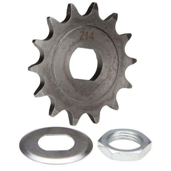 Ritzel 14 Zähne + Sicherungsblech/Mutter für Simson S51 S53 S70 S83 SR50 SR80 KR51/2 Schwalbe (102366)