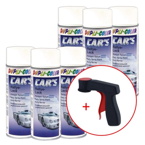 Dupli-Color Car's Rallye Lack Lackspray weiß seidenmatt 6x 400 ml. + 1 Spraydosen Handgriff (DU6522336s731)