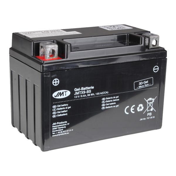 Gel Batterie JMTX9-BS 12V 8Ah für Motorrad, Roller Akku wartungsfrei (927806)