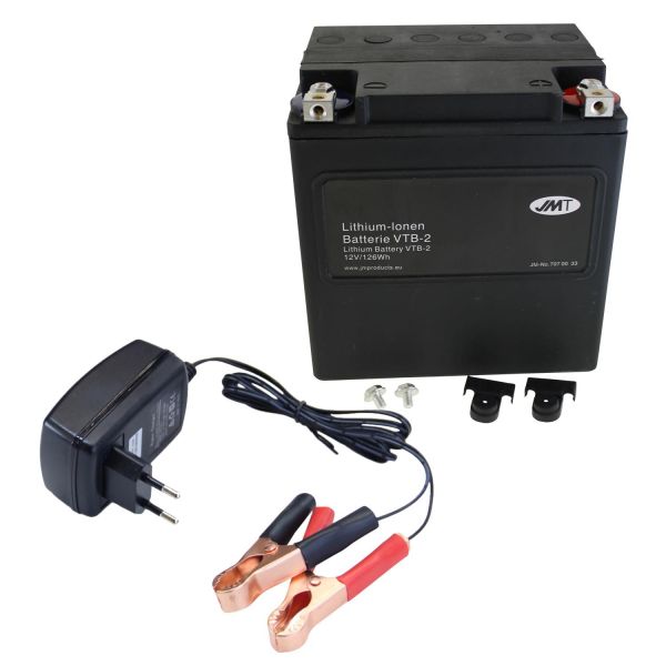 Lithium-Ionen-Batterie JMT VTB-2 V-Twin, 12 V 15 Ah, Pluspol rechts, DIN 53030 + Ladegerät (9750231)