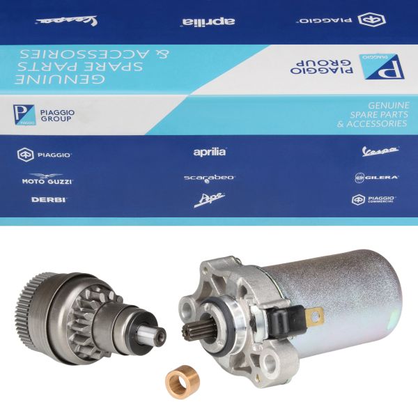 Anlasser + Anlasserfreilauf (14/55Z) + Buchse für Piaggio 4-Takt / Liberty NRG Zip / Aprilia SR / Vespa ET4 Primavera 50 (114298)