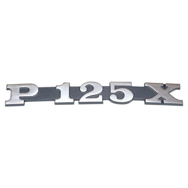 Emblem Plakette "P125X Schriftzug" Alu 145x20mm schwarz/silber für Vespa P 125 X (1977-1982) (142720590)
