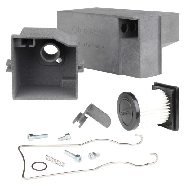 Luftfilterkasten 20mm eckig + Lufi 27mm + Gehäuse vorn + Klammer Hercules Optima Supra 2 3 Prima M 2 3 4 5 Sachs 504 505 (107995)