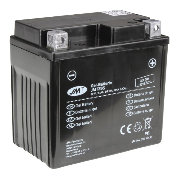 JMT Gel Batterie JMTZ6S 5Ah für Honda CBR 125, Suzuki GSX-R 125, Yamaha XC 115 (935641)