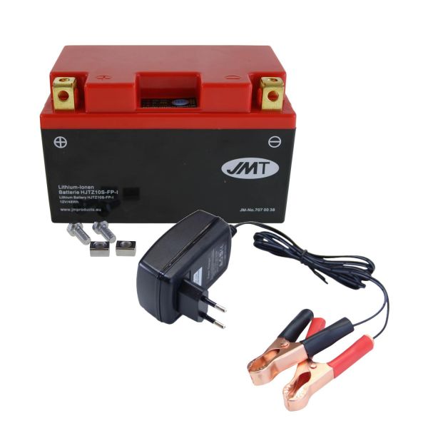 Lithium-Ionen-Batterie JMT HJTZ10S-FP, 12 V 4 Ah, Pluspol links, DIN 50922 + Ladegerät (9533941)