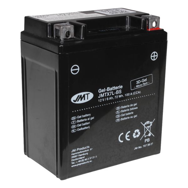 JMT Gel Batterie YTX7L-BS 12 V 6 Ah 100 A 114 x 70 x 130 mm wartungsfrei (927805)
