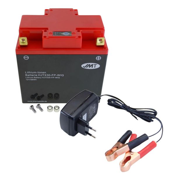 Lithium-Ionen-Batterie JMT HJTX30-FP, 12 V 8 Ah, universal 4 Kontakte, DIN 53030 + Ladegerät (9533901)