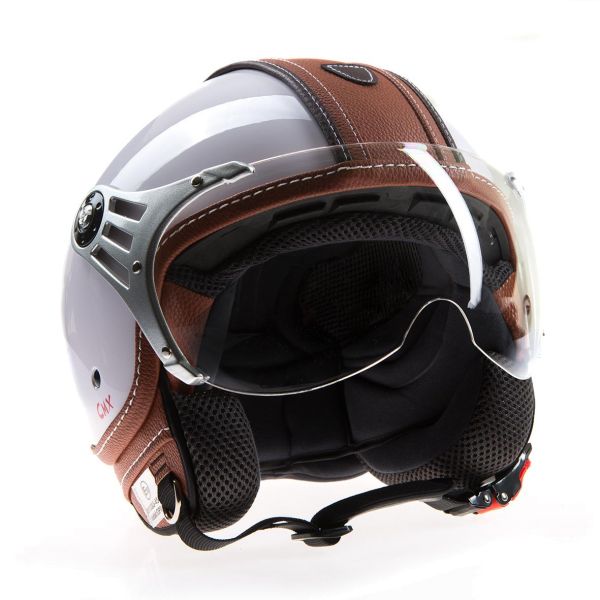 CMX Paul casque jet casque scooter casque police cuir marron blanc