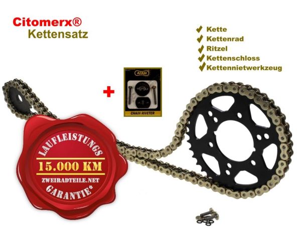 Kettensatz 15 44 für Suzuki SV 650 S 1999-2009 SV650S X- Ring verstärkt gold + Kettennietwerkzeug (165395)