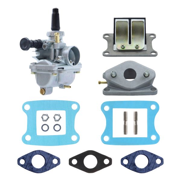 Vergaser VM16 16mm + Isolierplatte + Ansaugstutzen + Membranblock + Dichtungen für Honda MT MB MTX MBX 50 (114534)