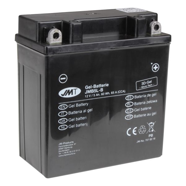 JMT Gel Batterie YB5L-B 12 V 5 Ah 65 A wartungsfrei 120 x 62 x 129 mm (113896)