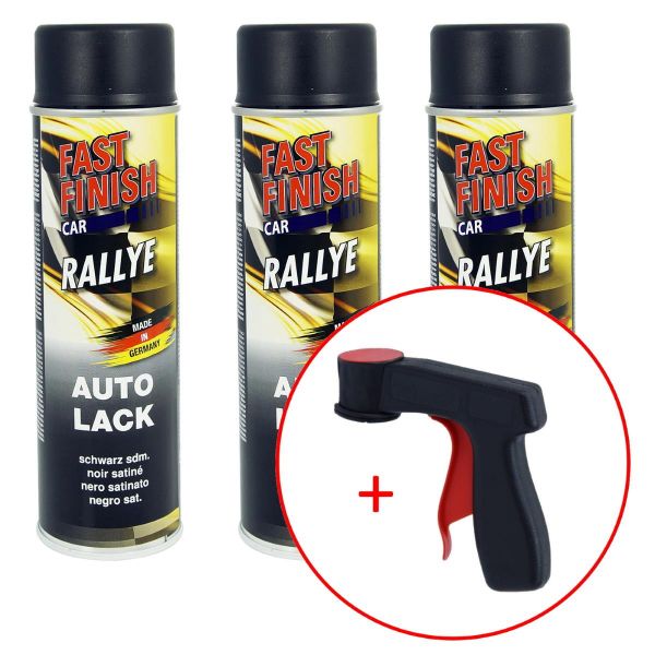 FastFinish Fast Finish Rallye Lack schwarz seidenmatt 3x 500 ml. + 1 Spraydosen Handgriff (FF2958983s731)