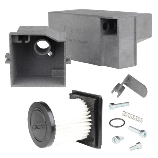Luftfilterkasten 20mm eckig + Luftfilter 27mm + Gehäuse vorne Hercules Optima Supra 2 3 / Prima M 2 3 4 5 Sachs 504 505 (107991)