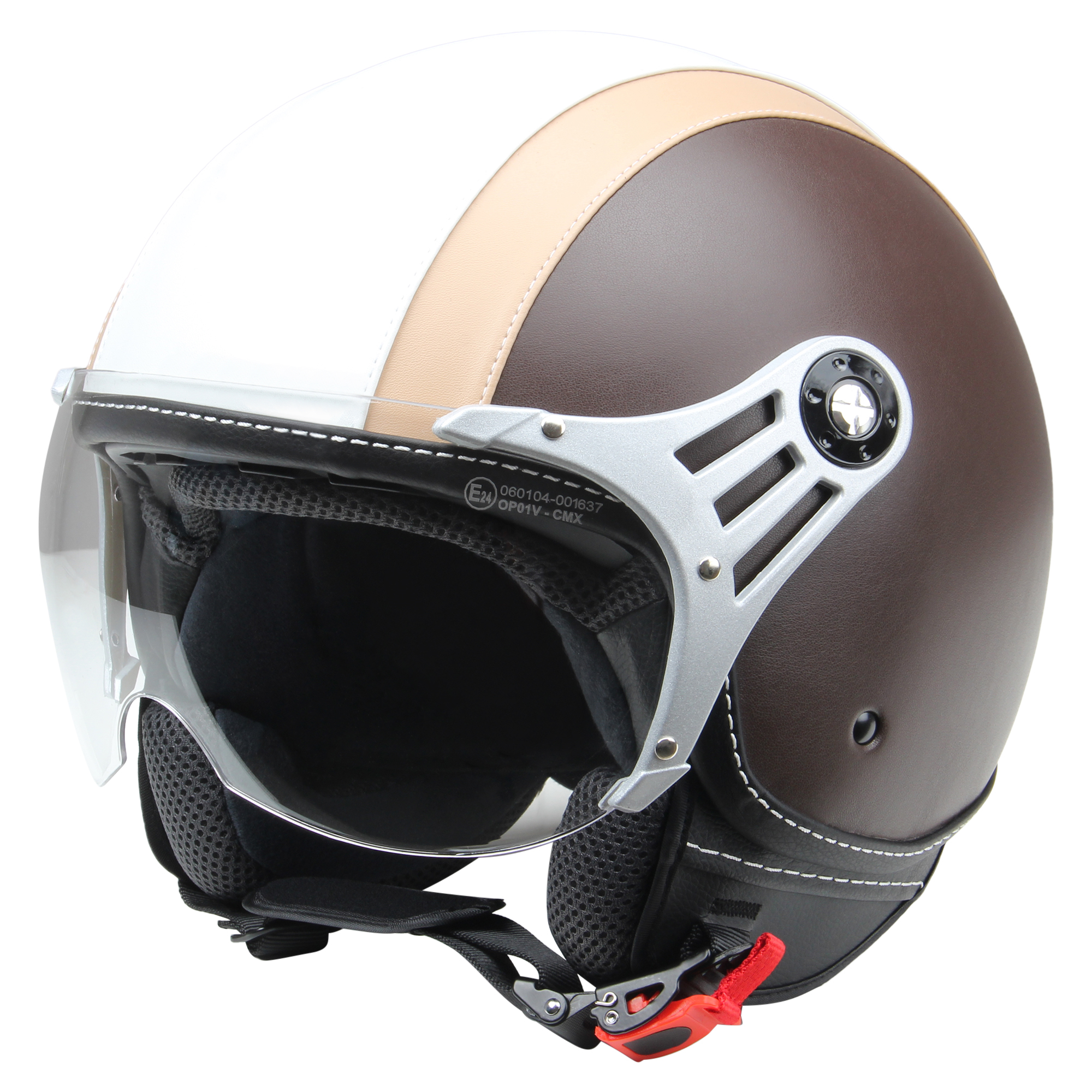 CMX Hazel casque jet casque scooter casque police noir-mat cuir marron