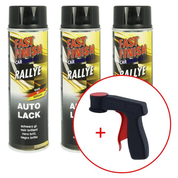 FastFinish Fast Finish Rallye Lack schwarz glänzend 3x 500 ml. + 1 Spraydosen Handgriff (FF2928353s731)