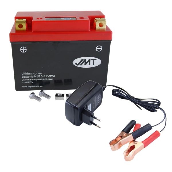 Lithium-Ionen-Batterie JMT HJB5-FP, 12 V 1.6 Ah, Pluspol links, DIN 50613 + Ladegerät (9533781)