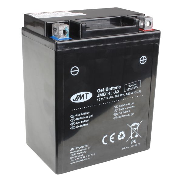 JMT Gel Batterie YB14L-A2 12 V 14 Ah 180 A 134 x 89 x 160 mm wartungsfrei (929635)