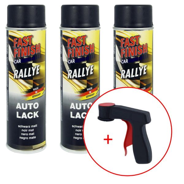 FastFinish Fast Finish Rallye Lack schwarz matt 3x 500 ml. + 1 Spraydosen Handgriff (FF2928283s731)