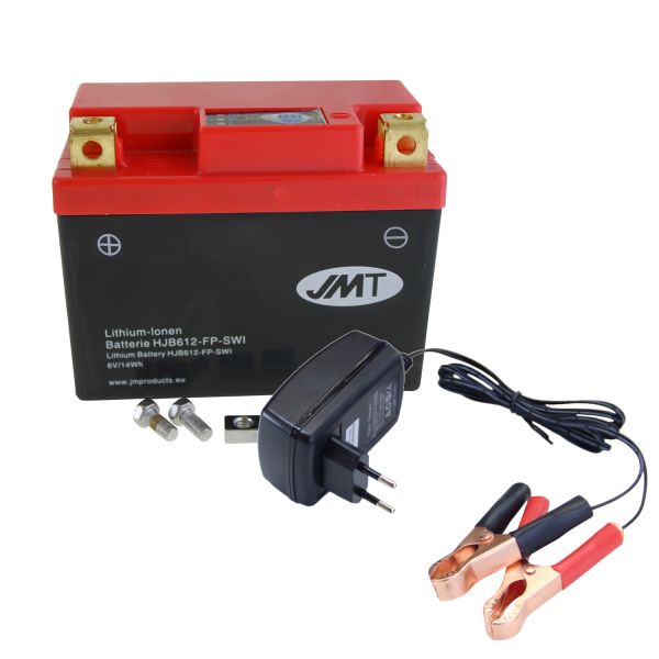 Lithium-Ionen-Batterie JMT HJB612-FP, 6 V 2.4 Ah, Pluspol links, DIN 01225 + Ladegerät (9533801)