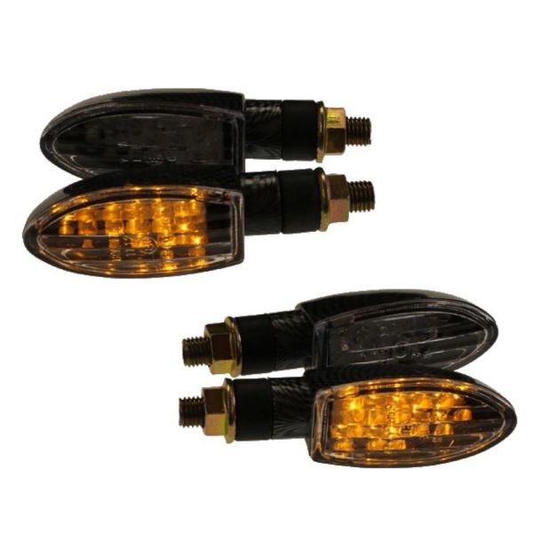 4x Motorrad Mini Blinker LED Marten carbon klar E-geprüft (164845)