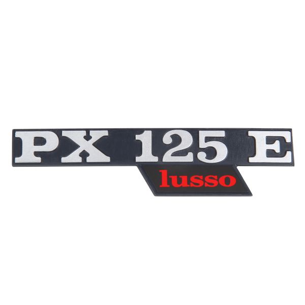 Emblem Plakette "PX125E Lusso Schriftzug" Alu 140x33mm schwarz/silber/rot für Vespa PX 125 E (142721140)