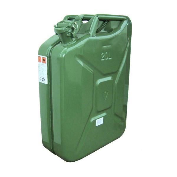 Benzinkanister 20 Liter aus Stahlblech Olivgrün - UN (921851)