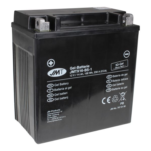 JMT Gel Batterie YTX16-BS-1 12 V 14 Ah 230 A 151 x 87 x 161 mm (113917)