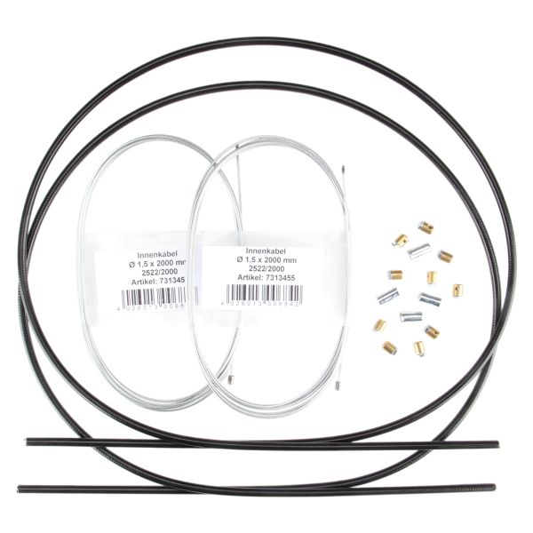 Universal Bowdenzug Seilzug Set 10x Nippel Hülle 2x Innsenseil 2 Meter für Roller Moped Motorrad (103858)