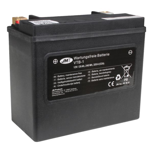 JMT AGM Batterie VTB-1 V-Twin 12 V 20 Ah 320 A 175 x 87 x 155 mm (113938)