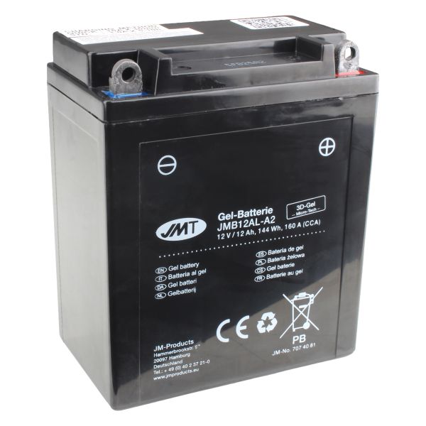 JMT Gel Batterie YB12AL-A2 12V 12Ah 160A 134x80x161mm (929636)