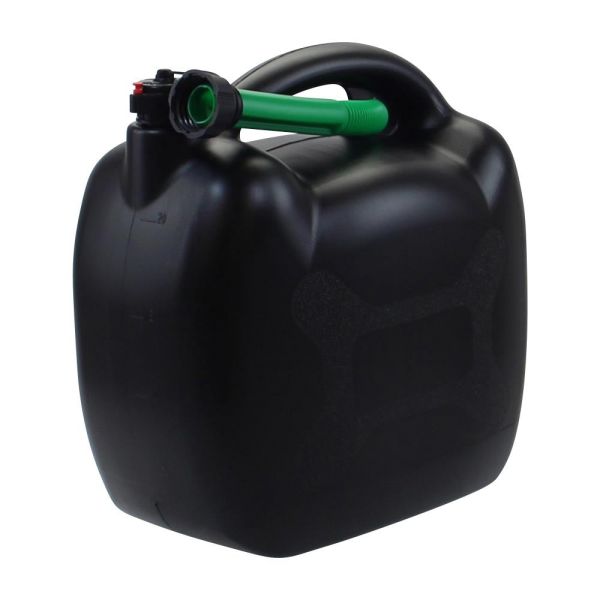 4x bidons d'essence 20L noir plastique avec tuyau de remplissage vert,  homologation UN