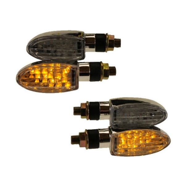 4x Motorrad Mini Blinker LED Marten chrom klar E-geprüft (164842)