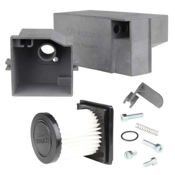 Luftfilterkasten 20mm eckig + Luftfilter 22mm + Gehäuse vorne Hercules Optima Supra 2 3 / Prima M 2 3 4 5 Sachs 504 505 (107990)