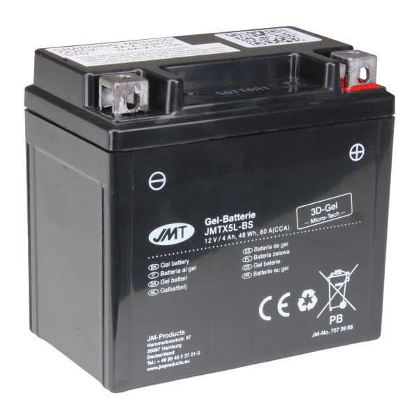 JMT Gel Batterie YTX5L-BS 12 V 4 Ah 80 A 113 x 69 x 105 mm wartungsfrei (927809)