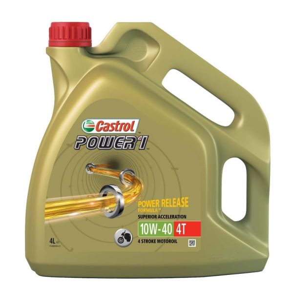 Huile moteur Castrol Power 1 4T 10W-40 en bidon de 4 litres pour motos, Pièces Scooter, Moto, Maxiscooter, Cyclo et Vélo